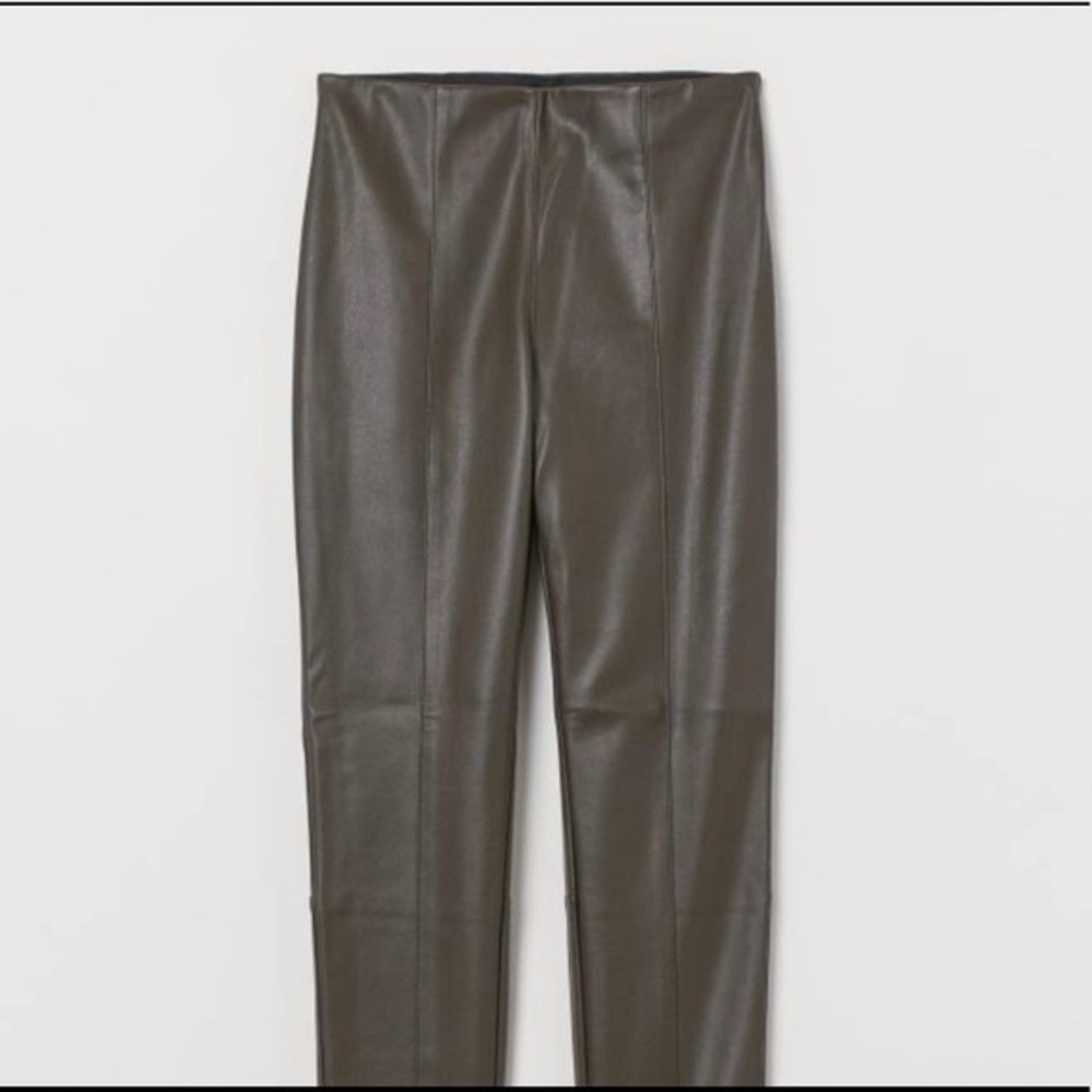 H&M plus faux leather dark olive green leggings